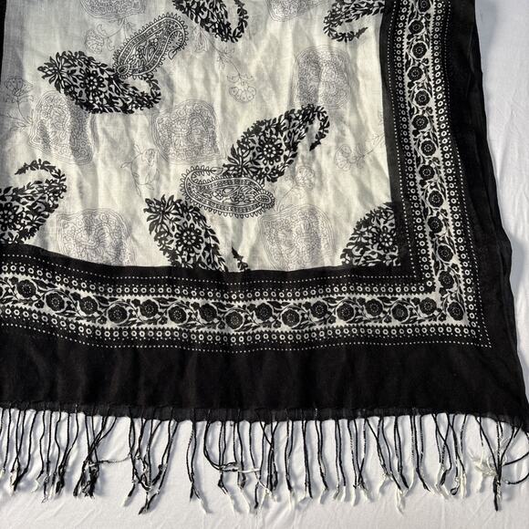 Women's Sheer Black White Wrap Scarf Shawl BOHO Essential Classic Timeless 28X70 - Picture 1 of 5